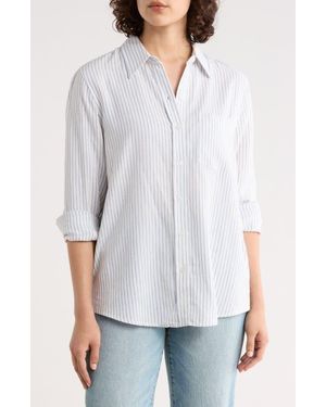 Three Dots Relaxed Fit Linen Blend Button-Up Shirt - White