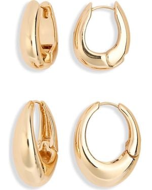 Leith 2-Pack Assorted Puffy Oval Earrings - Metallic