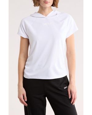 DKNY Ruched Short Sleeve Hooded T-Shirt - White