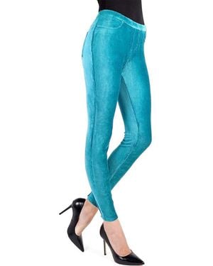 Memoi Thin Ribbed Corduroy Leggings - Blue