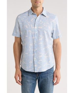 14th & Union Marina Short Sleeve Linen & Cotton Button-Up Shirt - Blue