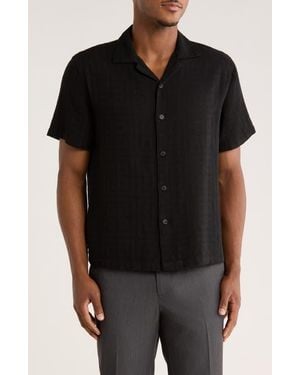 Denim and Flower Relaxed Fit Textured Cotton Camp Shirt - Black