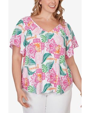 Ruby Rd. Floral Eyelet Top - Red