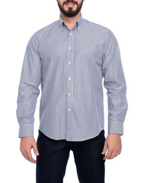 VELLAPAIS Cosmos Slim Fit Cotton Dress Shirt - Blue