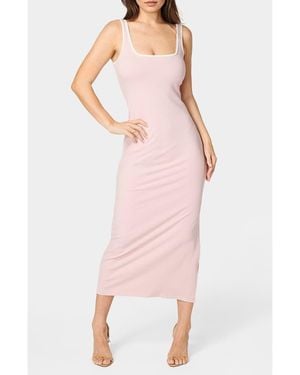 Bebe Contrast Square Neck Ribbed Maxi Tank Dress - Pink
