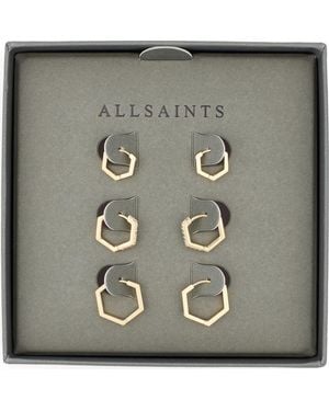 AllSaints Set Of 3 Crystal Hexagonal Hoop Earrings - Gray