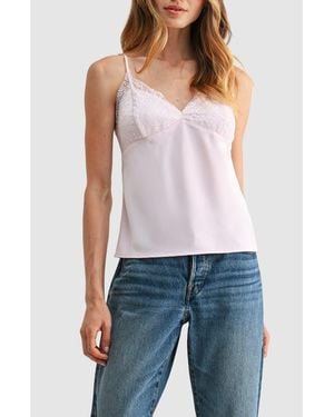 Lush Lace Trim V-Neck Satin Camisole - Blue