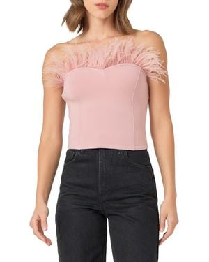 Endless Rose Feather Trim Strapless Top - Red