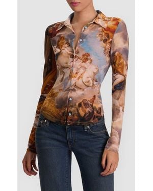 Alice + Olivia Jade Mesh Button-Up Shirt - Blue