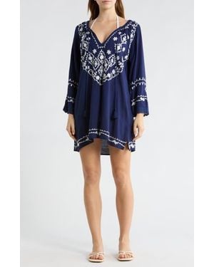 Boho Me Embroidered Sequin Cover-Up Tunic - Blue