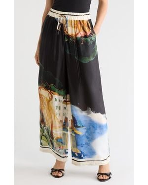 Tahari Print Wide Leg Pants - Black