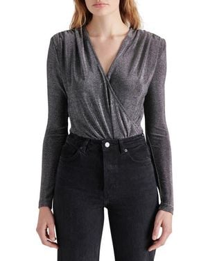 Steve Madden Melvina Metallic Long Sleeve Bodysuit - Black