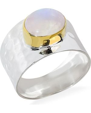 YS GEMS Moonstone Hammered Statement Ring - White