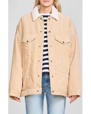 Denimist Serena Faux Shearling Trim Corduroy Trucker Jacket - Natural