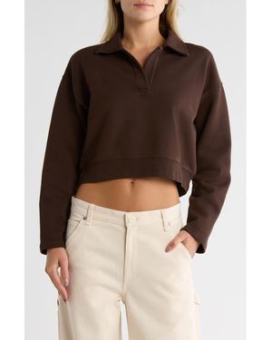 FRAME Johnny Collar Fleece Crop Sweatshirt - Brown