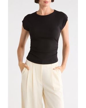 Tahari Cap Sleeve Ribbed T-Shirt - Black