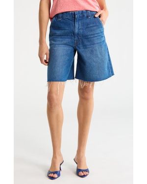 Mother The Lunch Money Fray Hem Denim Shorts - Blue