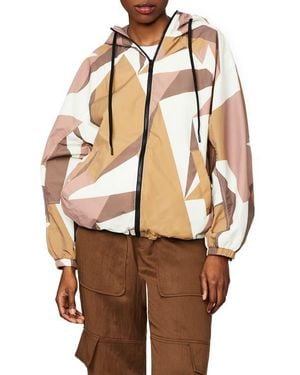 Bernardo Abstract Safari Print Recycled Nylon Hooded Jacket - Brown