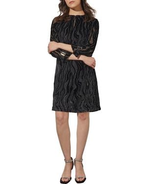 Ming Wang Beaded Velvet Burnout Shift Dress - Black