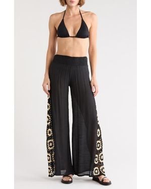 Elan Crochet Side Panel Cover-Up Pants - Black