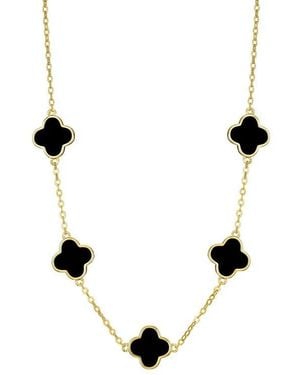 Adornia Enamel Clover Station Chain Necklace - Black