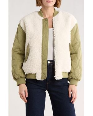 Blank NYC Mixed Media Bomber Jacket - Natural