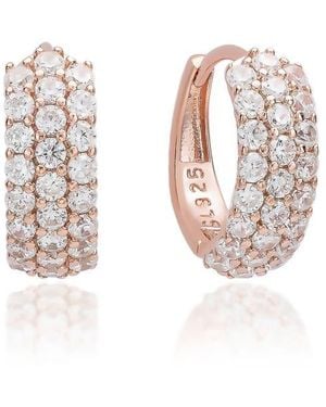 Suzy Levian Three Row Pavé Huggie Hoop Earrings - White