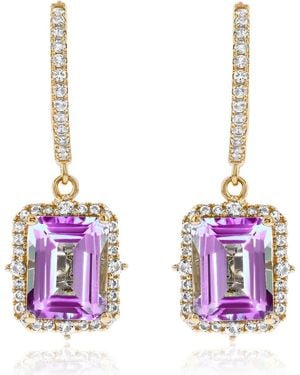 Suzy Levian Semiprecious Stone Halo Drop Earrings - Purple