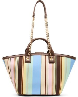 Anne Klein Stripe Double Handle Tote Bag With Pouch - Multicolor