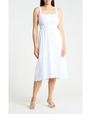 Ellen Tracy Embroidered Eyelet Cotton Midi Sundress - White