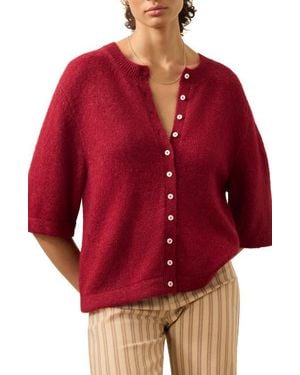 Faherty Apres Elbow Sleeve Alpaca & Pima Cotton Cardigan - Red