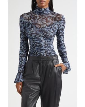 Cinq À Sept Lucy Graphic Cosmos Mock Neck Mesh Top - Blue