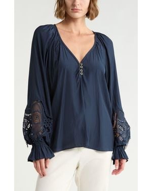 Ramy Brook Irina Lace Trim Long Sleeve Top - Blue