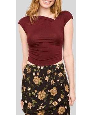 Blu Pepper Asymmetrical Neckline Knit Top - Red