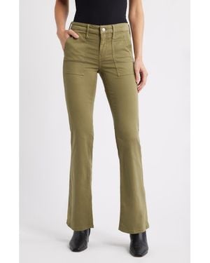 Mavi Vicky Patch Pocket Mid Rise Bootcut Sateen Pants - Green