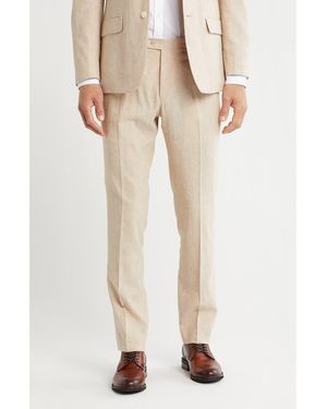 Tommy Hilfiger Solid Linen Blend Flat Front Suit Pants - Natural