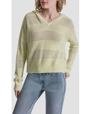 DKNY Pointelle Stripe Hooded Sweater - Blue