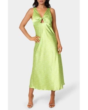 Bebe Swiss Dot Twist Keyhole Slipdress - Yellow