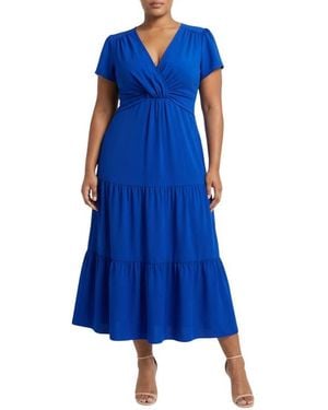 London Times Twist Front Tiered Maxi Dress - Blue