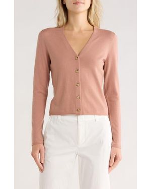 Vince Slim Button Front Wool Bend Cardigan - Pink