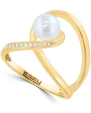 Effy Diamond & Freshwater Pearl Ring - Metallic