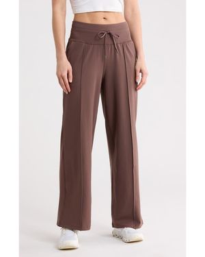 90 Degrees Interlock High Waist Pintuck Wide Leg Pants - Brown