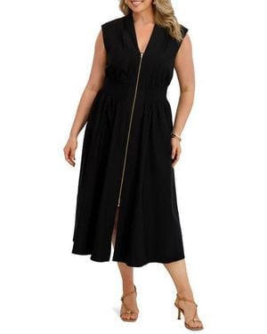 Kensie Front Zip Midi Dress - Black