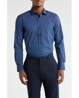 DKNY Slim Fit Mini Dot Print Stretch Dress Shirt - Blue