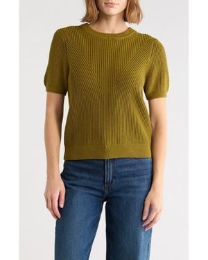 Adrianna Papell Ribbed Crewneck Short Sleeve Sweater - Green