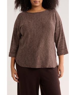 Max Studio Three-Quarter Sleeve Rib Top - Brown