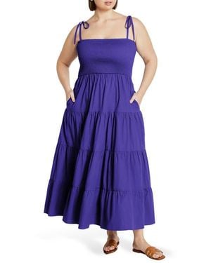 City Chic Marli Tie Strap Tiered Cotton Maxi Dress - Purple