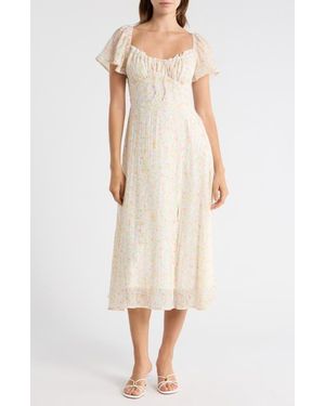 Lush Floral Flutter Sleeve A-Line Dress - Natural