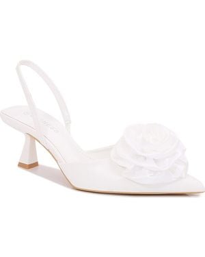 BERNESS Camellia Satin Rose Slingback Kitten Heel Pump - White