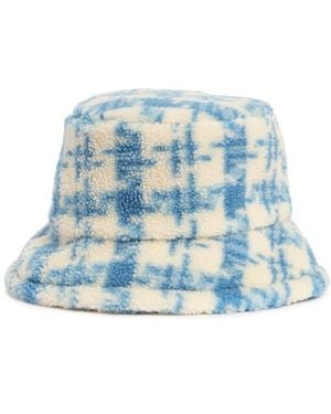 AREA STARS Houndstooth Faux Shearling Bucket Hat - Blue